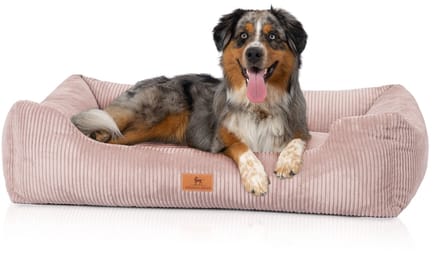 Knuffelwuff hondenbed van ribfluweel met handgeweven uiterlijk Olivia M-L 85 x 63 cm roze
