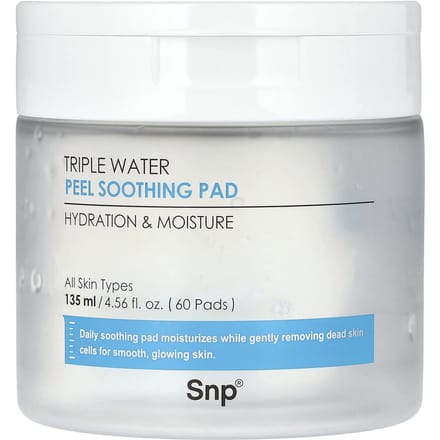 SNP, Triple Water Peel Soothing Pad, 60 sheets, 135ml (4.56fl oz) white