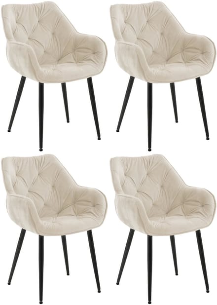CLP Tanna Set van 4 eetkamerstoelen - Met armleuning - Velvet - Fluweel/creme