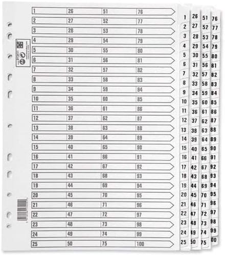 Index Kaarten - Tabbladen A4 - Documenten Organiseren - Mylar Versterkt - 1-100 - Wit