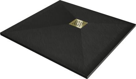 Mexen Stone+ composiet douchebak vierkant 100 x 100 , zwart, goud afdekplaat - 44701010-G