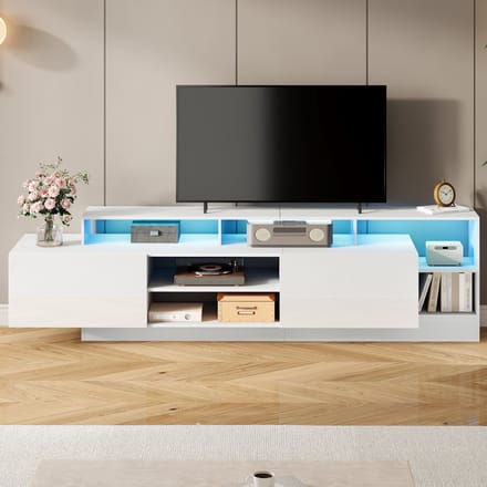 Sweiko TV-kast - LED-verlichting - Opbergplanken - Hoogglans - Wit