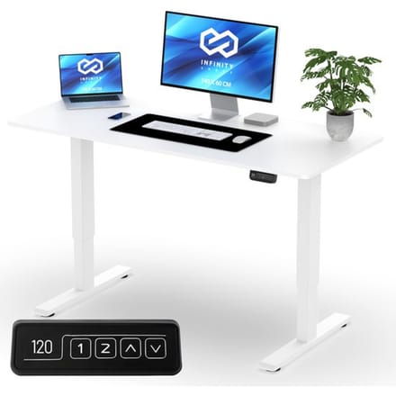 Infinity Goods Zit Sta Bureau - Elektrisch Verstelbaar In Hoogte - 140 x 60 CM - Geheugenfunctie - Wit