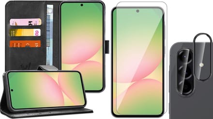 Hoesje geschikt voor Samsung Galaxy A56 / A36 - Screenprotector Glas & Camera - Portemonnee Book Case Zwart