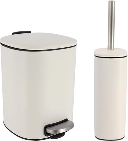 Tendance toilet/badkamerset Elegance - afvalbak en toiletborstel - metaal - wit