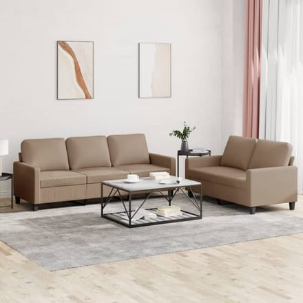 vidaXL - 2-delige - Loungeset - met - kussens - kunstleer - cappuccino