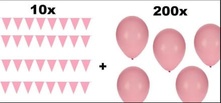 10x Vlaggenlijn 10 meter + 200 Ballonnen roze