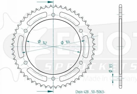 Achtertandwiel Esjot voor motor Hyosung 125 GT Comet 2004 tot 2012 52 tanden