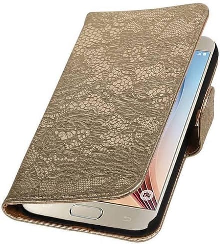 Lace Bookstyle Wallet Case Hoesjes Geschikt voor Samsung Galaxy S7 Edge Plus Goud