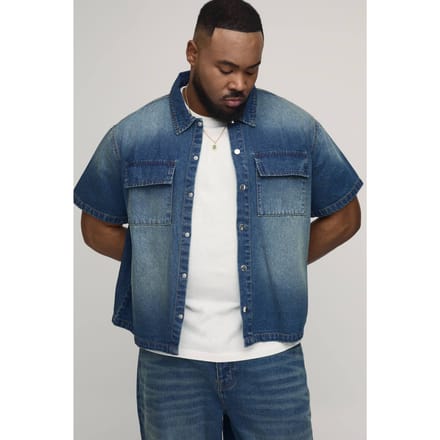 Plus Gewassen Oversized Boxy Denim Overhemd | Mid Wash | Size 2XL
