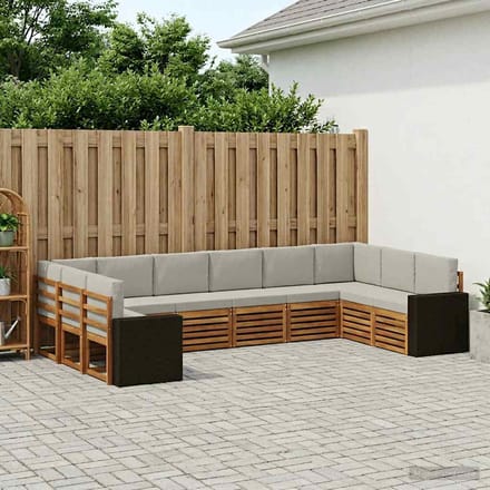 vidaXL - Buiten - bank - set - 10 - st - Naturel - en - lichtgrijs - Polyester