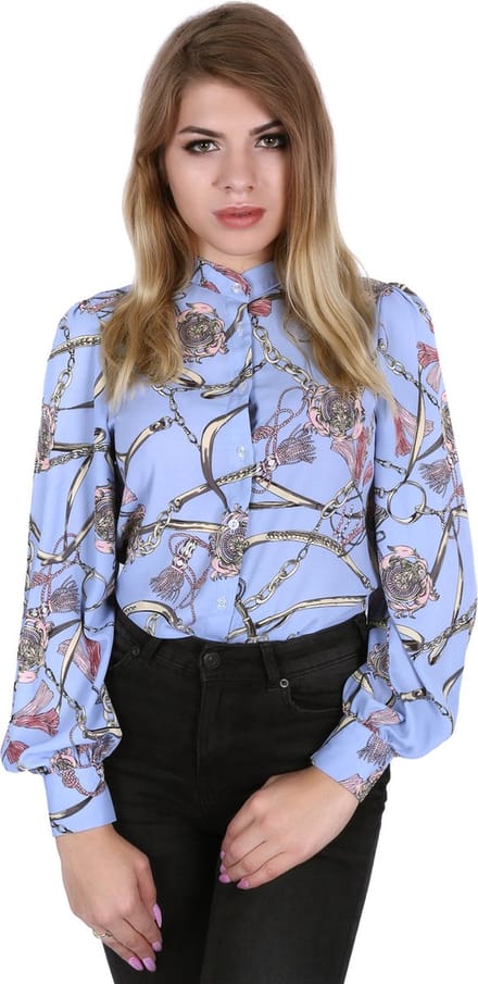 Blauw dameshemd met trendy kettingpatroon JOHN ZACK