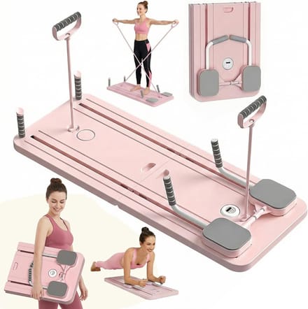 Pilates Reformer Board - Thuis Fitness - Core Training - Ingebouwde Timer - Compact Opvouwbaar - Roze