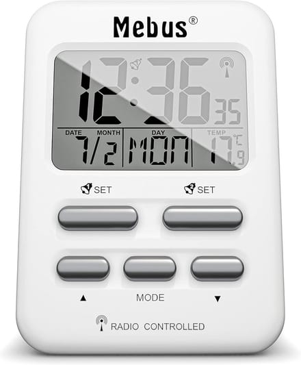 Compacte Digitale Wekker met Radio-Tijd (DCF77), Temperatuur en Snooze - Wit