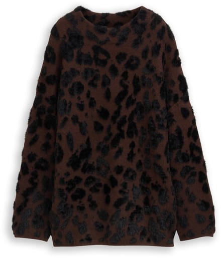 Tom Tailor - Oversized gebreide trui met luipaardprint - Maat M - big brown leo design