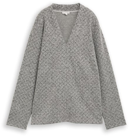 Tom Tailor - Plus Size - Sweatshirt met V-hals - Maat 48 - black white argyle structure