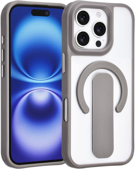 TUNIQ Anti-shock Back cover voor iPhone 16 Pro - Ingebouwde Ring Stand - Grijs