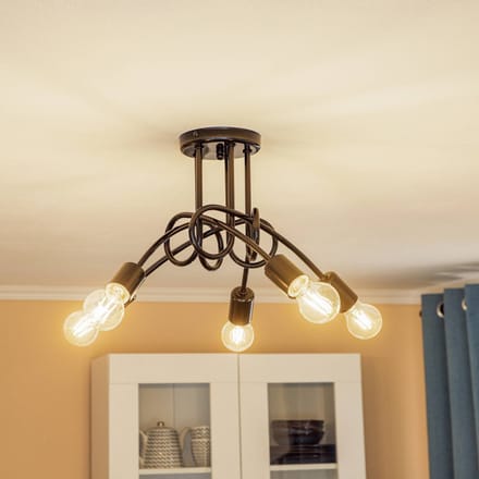 Lamkur Plafondlamp Joiy, gekruist, 5-lamps, zwart