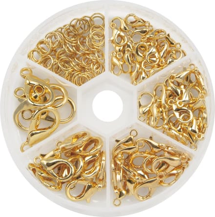 Set - Karabijnsluitingen met Buigringen (10 - 20 x 6 - 11 mm) Goud (120 Stuks)