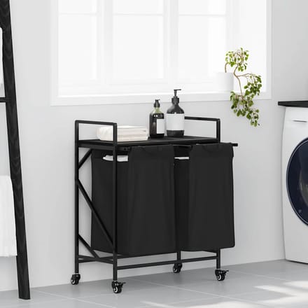 vidaXL - Wasmand - 2 - vakken - met - planken - zwart - eikenkleurig