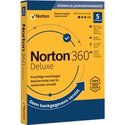 Norton 360 Deluxe | 5 Apparaten | Eenmalig Jaarabonnement | 50 Cloud Opslag