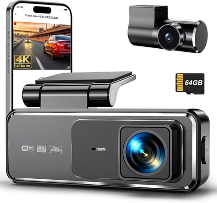 Dashcam 4K voor en achter met 64GB SD-kaart en Wifi