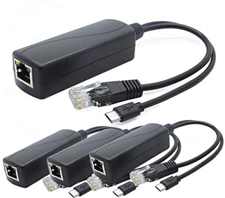 5V PoE Splitter 4-Pack - 48V naar 5V 2.4A Adapter met Micro USB - Compatibel met IP-camera's, Tablets en Raspberry Pi