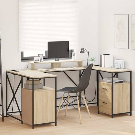 vidaXL - Bureau - Sonoma - Eik - Bewerkt - hout - 182 - x - 101 - x - 87,5 - cm