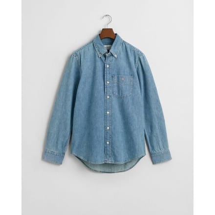 Gant Overhemd Heavy Garment Wash Denim Button Down Semi Light Blue Worn In / male