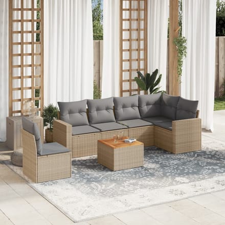 vidaXL - 7-delige - Loungeset - met - kussens - poly - rattan - beige