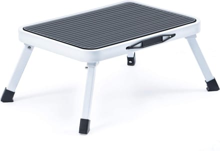 Famanu - Inklapbare opstapkruk van staal met antislip oppervlak, draagvermogen 150 kg, wit