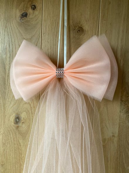 Perzik Kleur Strikken met Diamanten Lint 2 stuks - Bruiloft Decoratie - Bruiloft Versiering - Tule Strik 2 stuks
