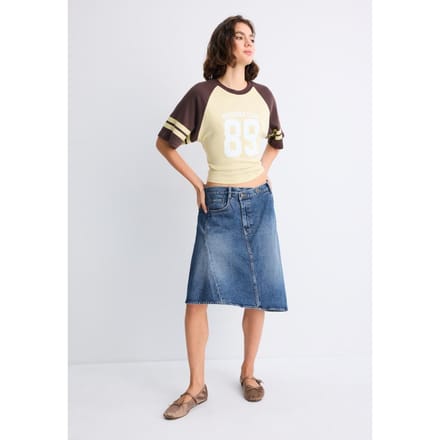 Stradivarius Asymmetrische midi-rok  MIDDENBLAUWE DENIM WASSING 34