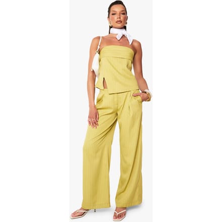 boohoo Dames Geweven pinstripe broek met rechte pijpen | Lime | Maat: 6