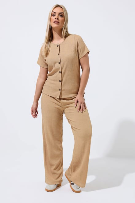 Limited Collection Beige Crinkle Top Met Korte Mouwen Size 44