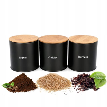 Set Keukendose Koffie Thee Suiker Zwart / Bamboe