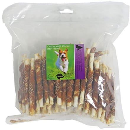 Natuurlijke snack sticks gedraaid - eend 12 cm - 100 stuks