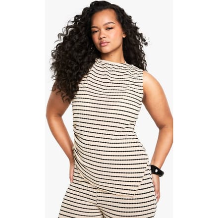 boohoo Dames PLUS STREEP GERIBBELDE TOP | Ecru | Maat: 46