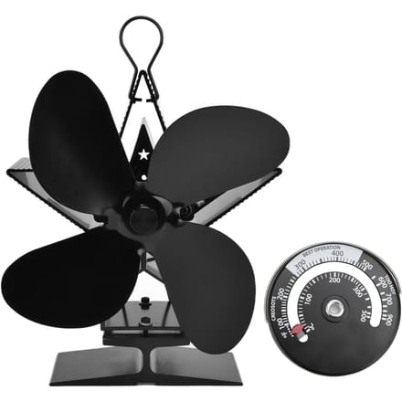 4 Bladen Openhaardventilator met Thermometer Binnen Houtkachel Warmte-aangedreven Ventilator voor Warmte black