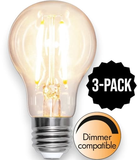 3-Pack | Standaard bol helder filament - E27 - 8W - Extra Warm Wit - 2700K - Dimbaar