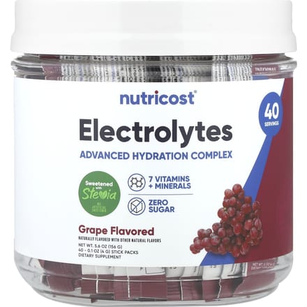 Nutricost, Elektrolyten, Geavanceerd Hydratatie Complex, Druiven, 40 Stickverpakkingen, 0,1 oz (4 gram) Elk