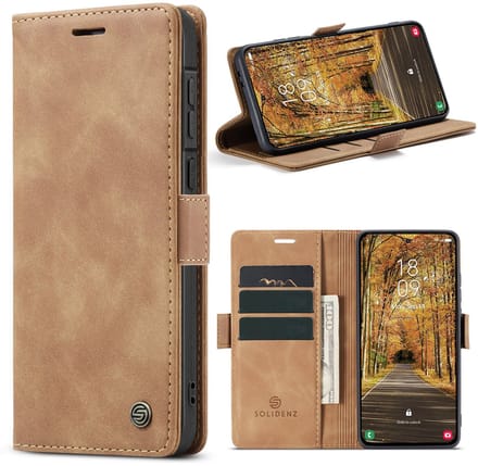 Solidenz Hoesje - Geschikt voor Samsung Galaxy A57 - Urban Book - Telefoonhoesje met Pasjeshouder - Bruin