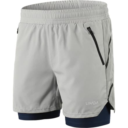 Lixada Heren 2 in 1 hardloopshort Sneldrogend Ademend Actieve trainingsoefening Jogging Marathon S white