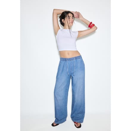 Stradivarius Soepele denim broek met koord  MIDDENBLAUWE DENIM WASSING M