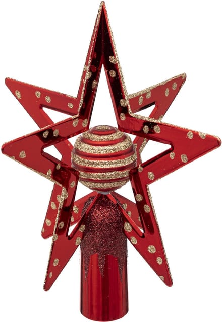Feeric Christmas Kerstboom piek - ster - rood/goud - H27 cm - kunststof - kerstboompiek