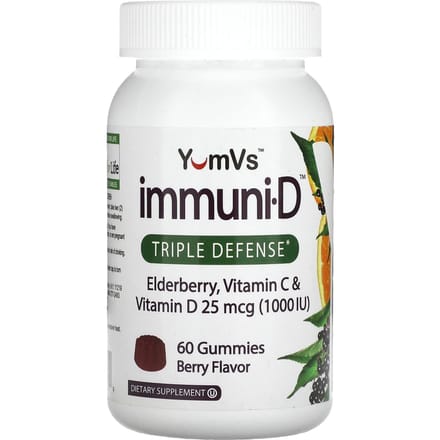 YumVs, vlierbes, vitamine C en vitamine D, drievoudige verdediging, bessensmaak, 60 gummies