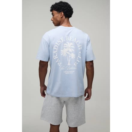 Oversized Paradise Beach Club Palm Tree T-Shirt & Short Set | Light Blue | Size Medium