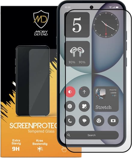 MobyDefend Screenprotector - Geschikt voor Nothing Phone (4a) - Screensaver Met Zwarte Randen - Gehard Glas