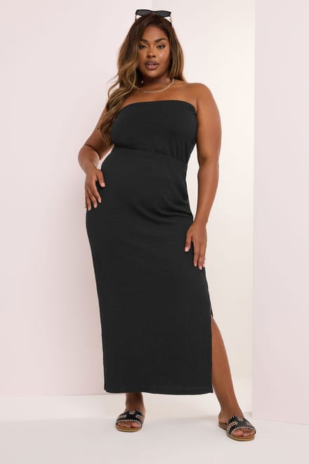 Yours Maxi Rok Met Textuur En Zijsplit In Zwart Size 46