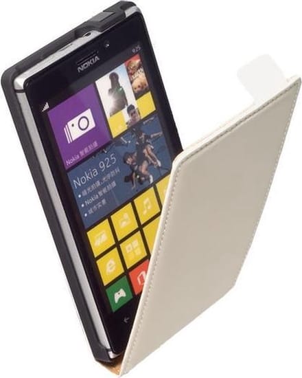 LELYCASE Lederen Flip Case Cover Hoesje Nokia Lumia 925 Wit